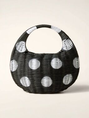 Kate Spade X Target  Black & White Polka Dot Woven Straw Crescent Bag NEW